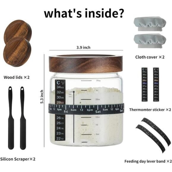 2Pack 35OZ with Ounce Scale Marked Feeding Band, Thermometer, Sourdough - Picture 13 of 16